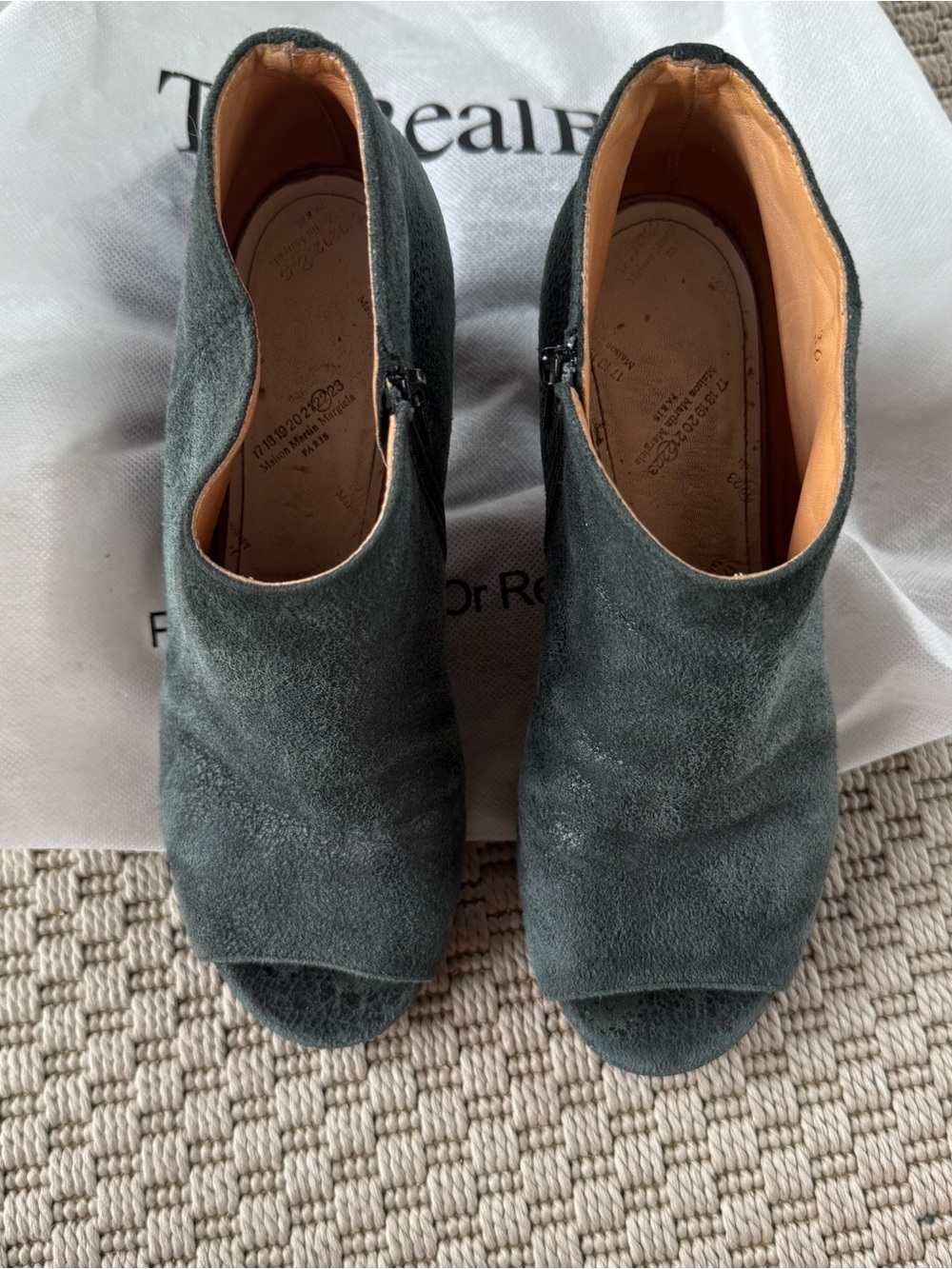 Maison Margiela cracked suede forest green open toe heel ankle boot shoes - Picture 2 of 5